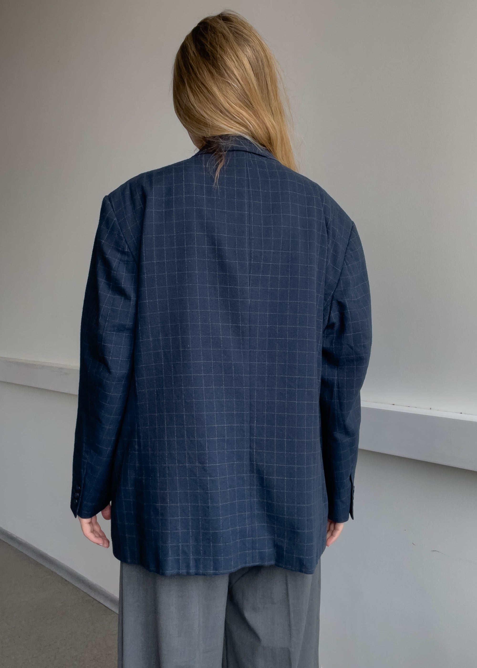 Vintage Blue Checked Oversized Blazer