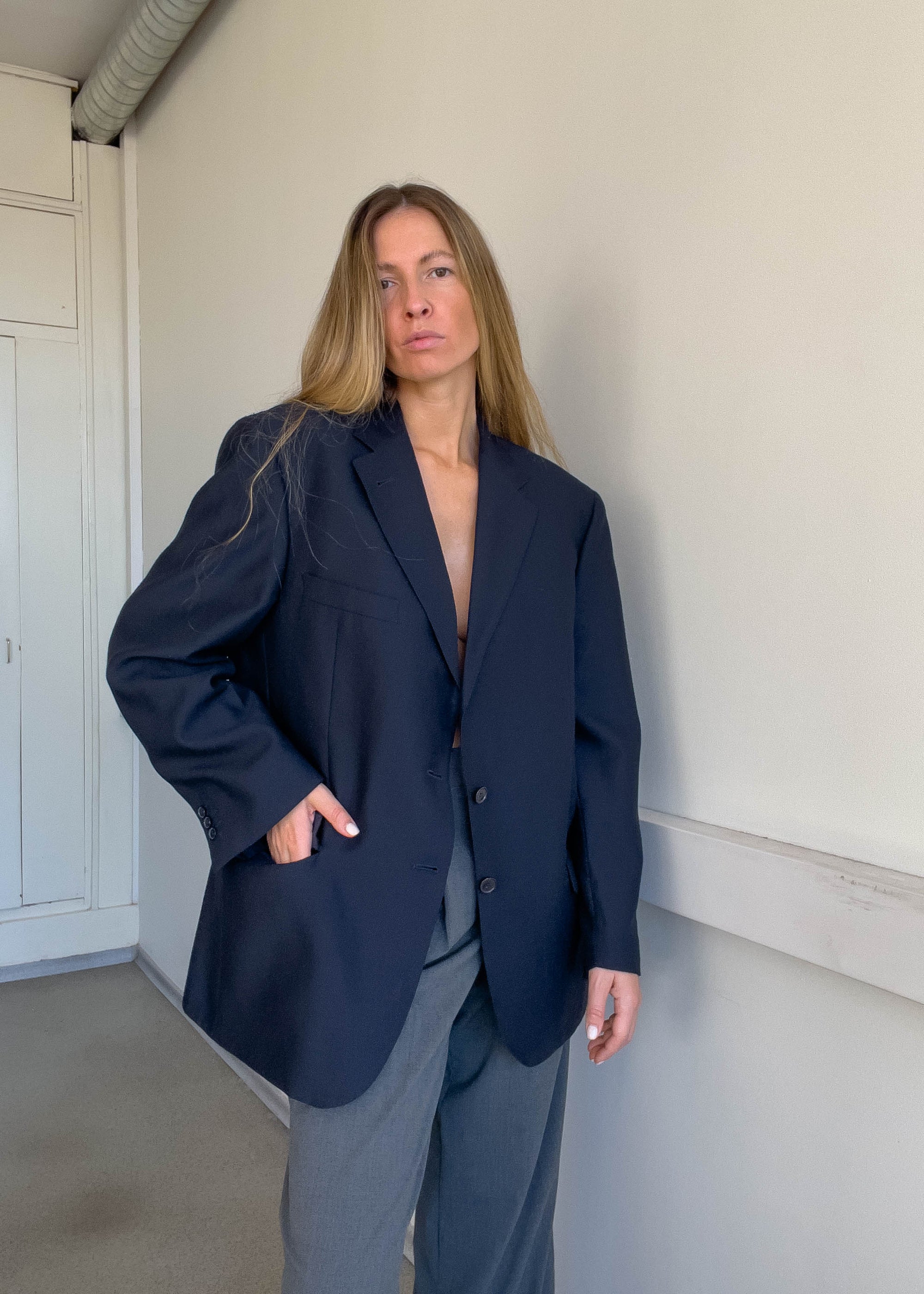 Vintage Navy Blue Oversized Blazer