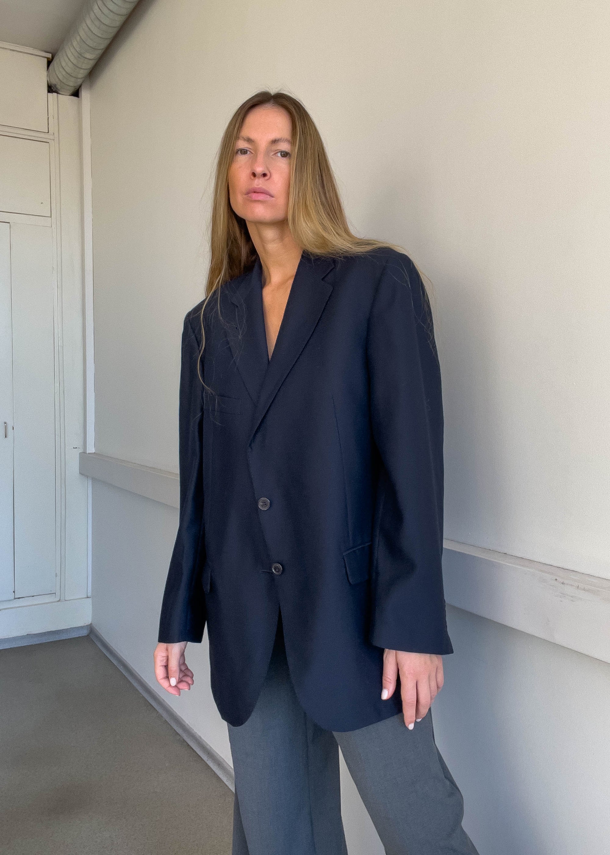 Vintage Navy Blue Oversized Blazer