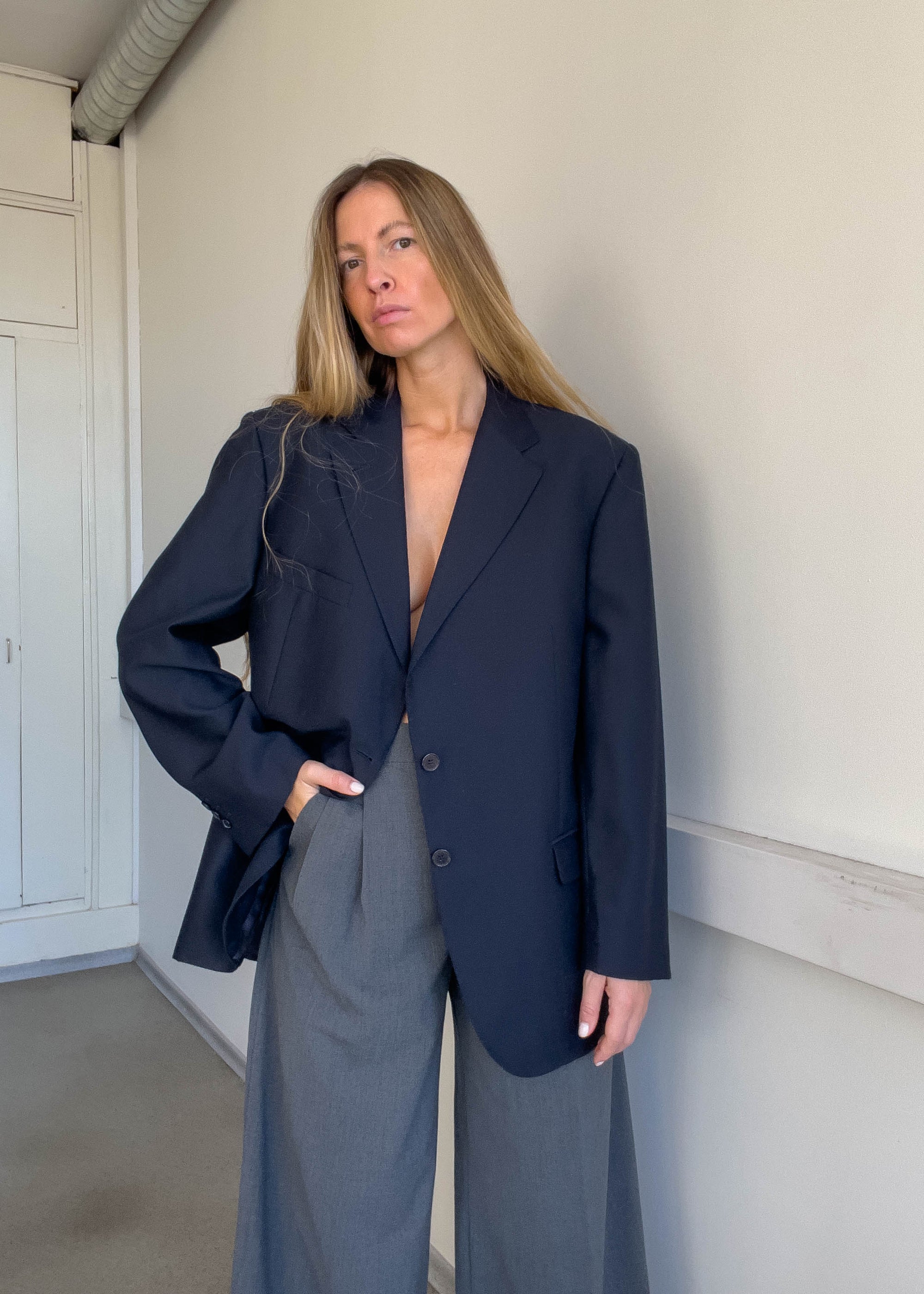 Vintage Navy Blue Oversized Blazer