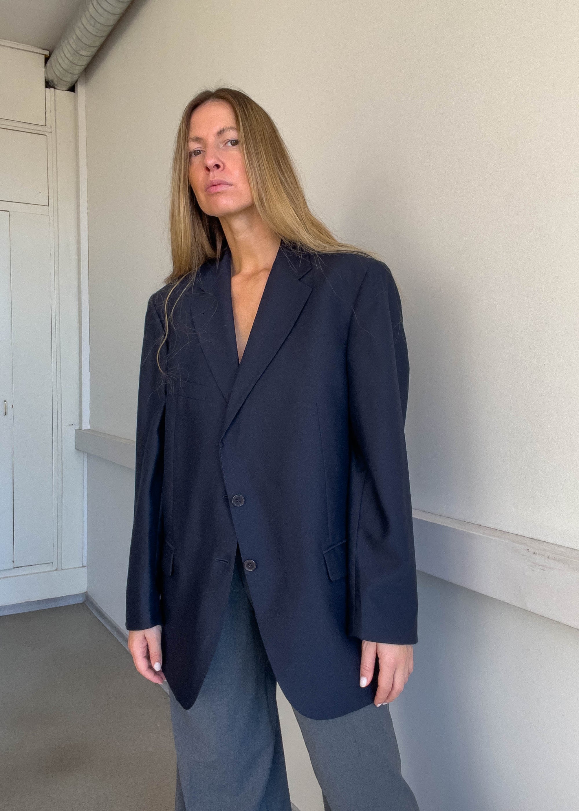 Vintage Navy Blue Oversized Blazer