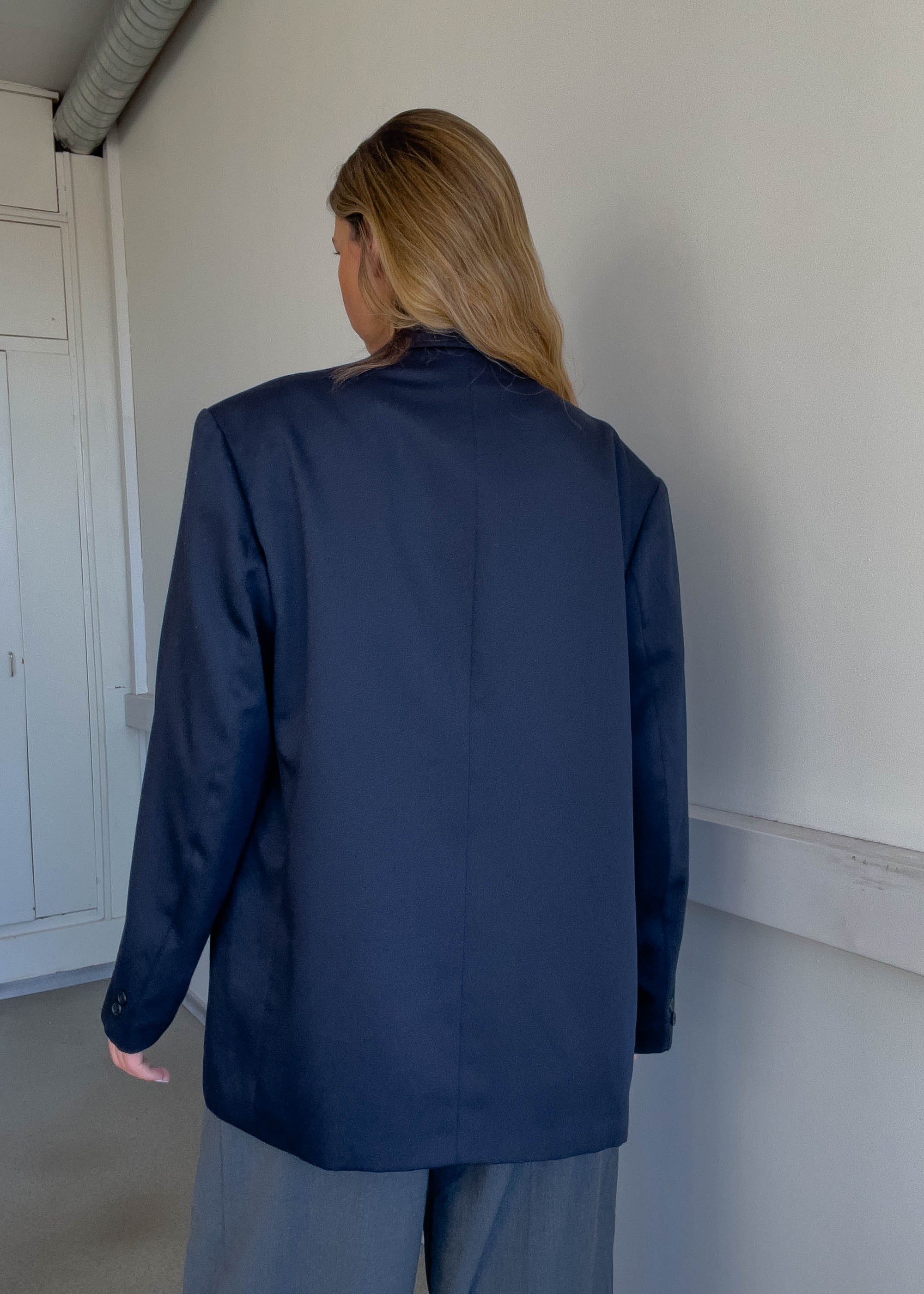 Vintage Navy Blue Oversized Double Breasted Blazer