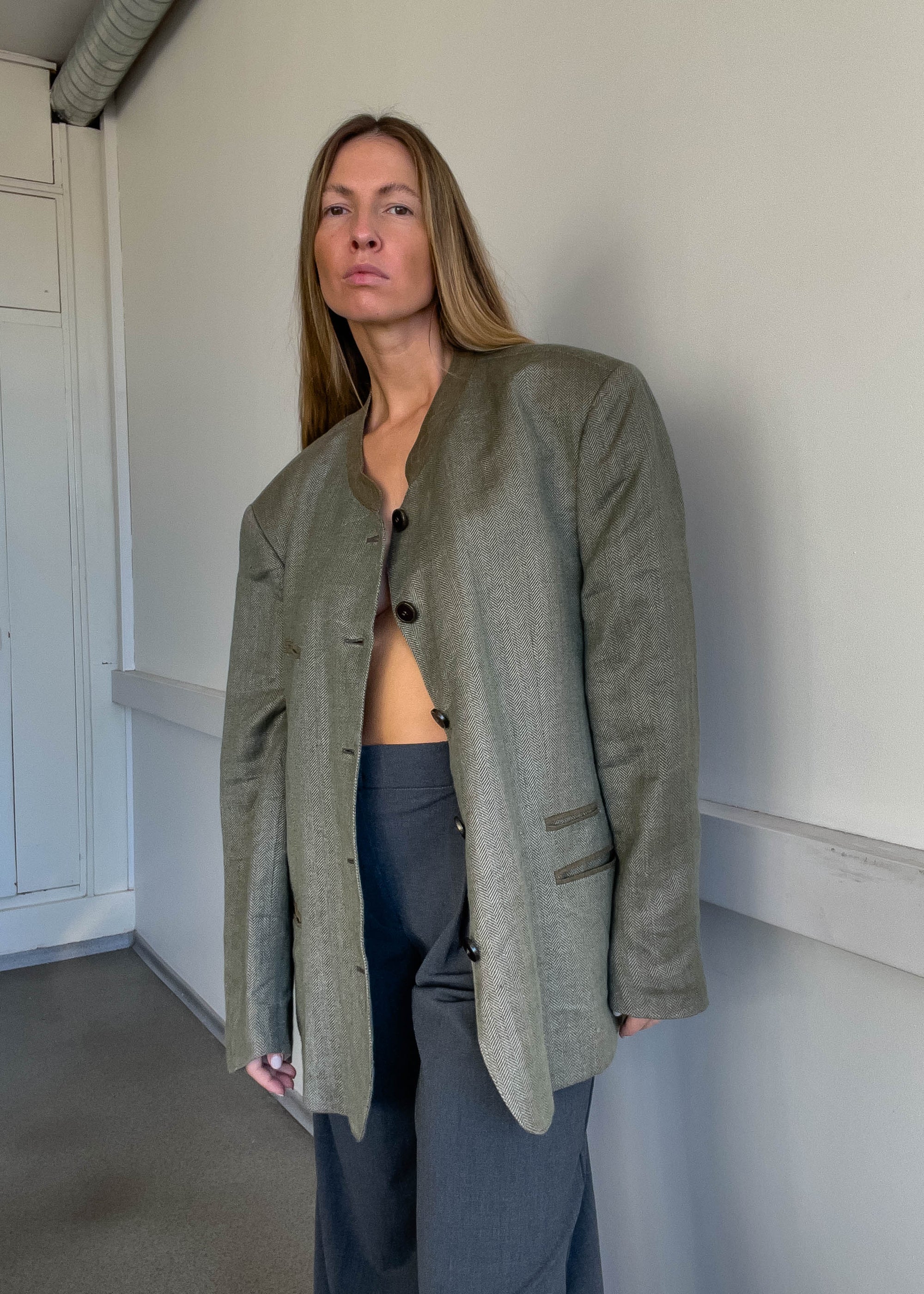 Vintage Green 100% Linen Oversized Jacket