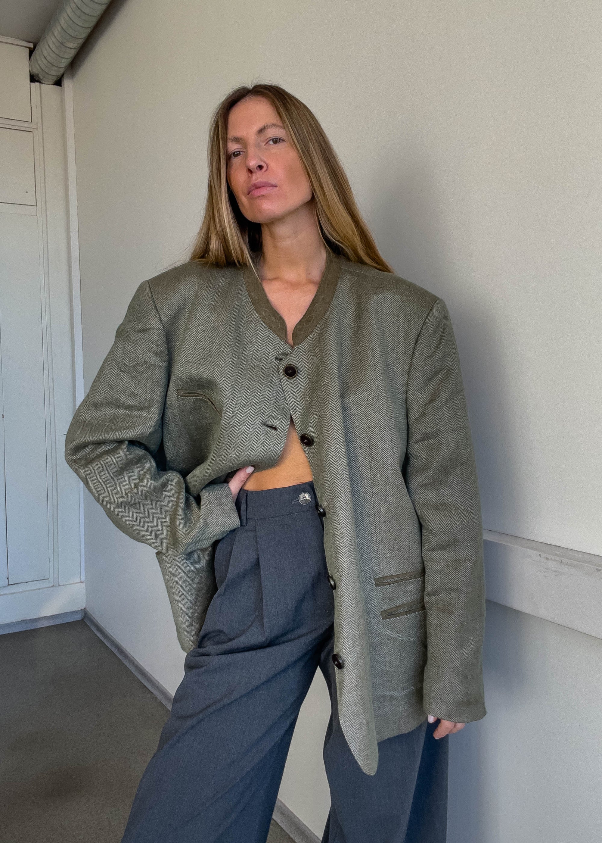 Vintage Green 100% Linen Oversized Jacket