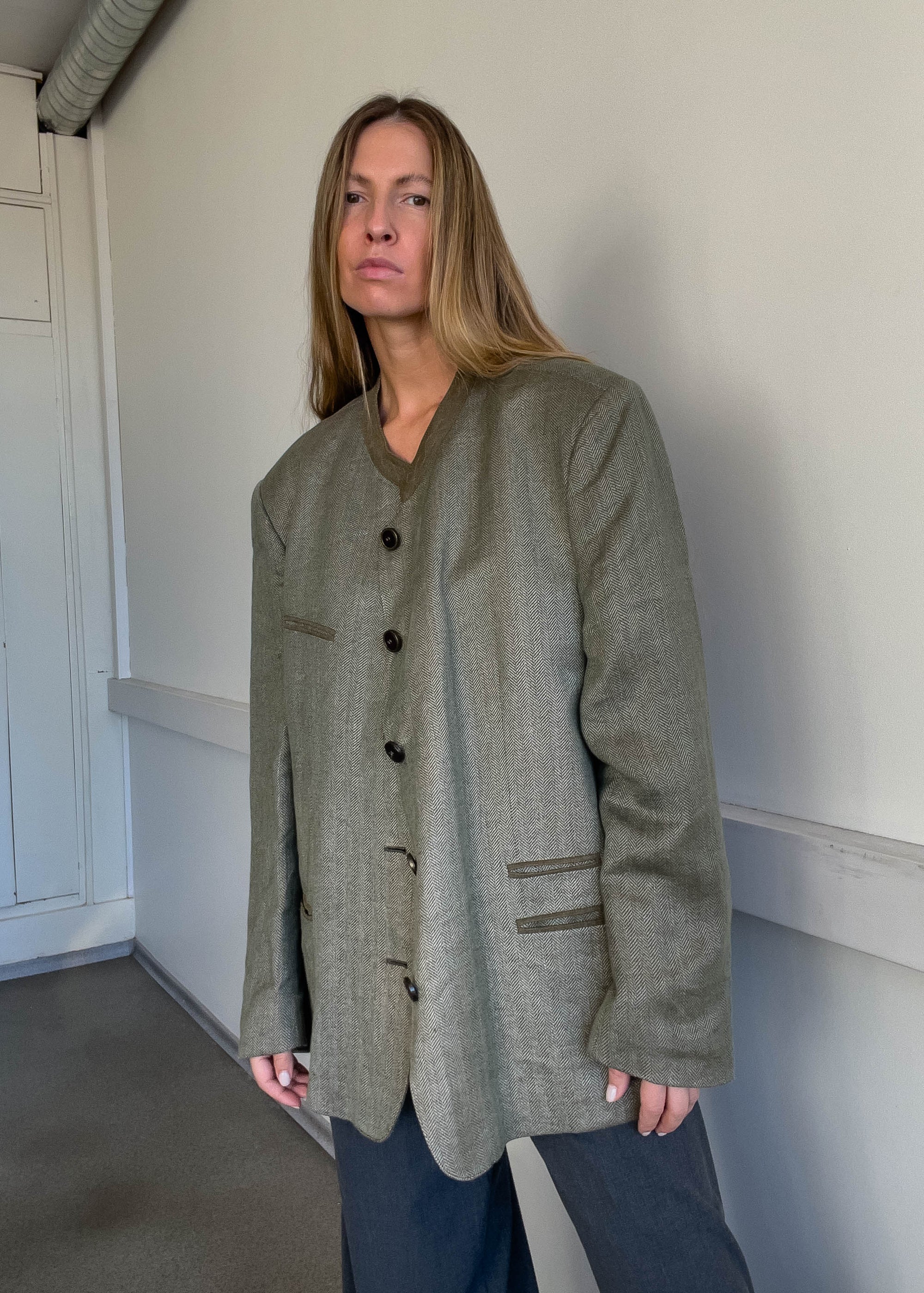 Vintage Green 100% Linen Oversized Jacket