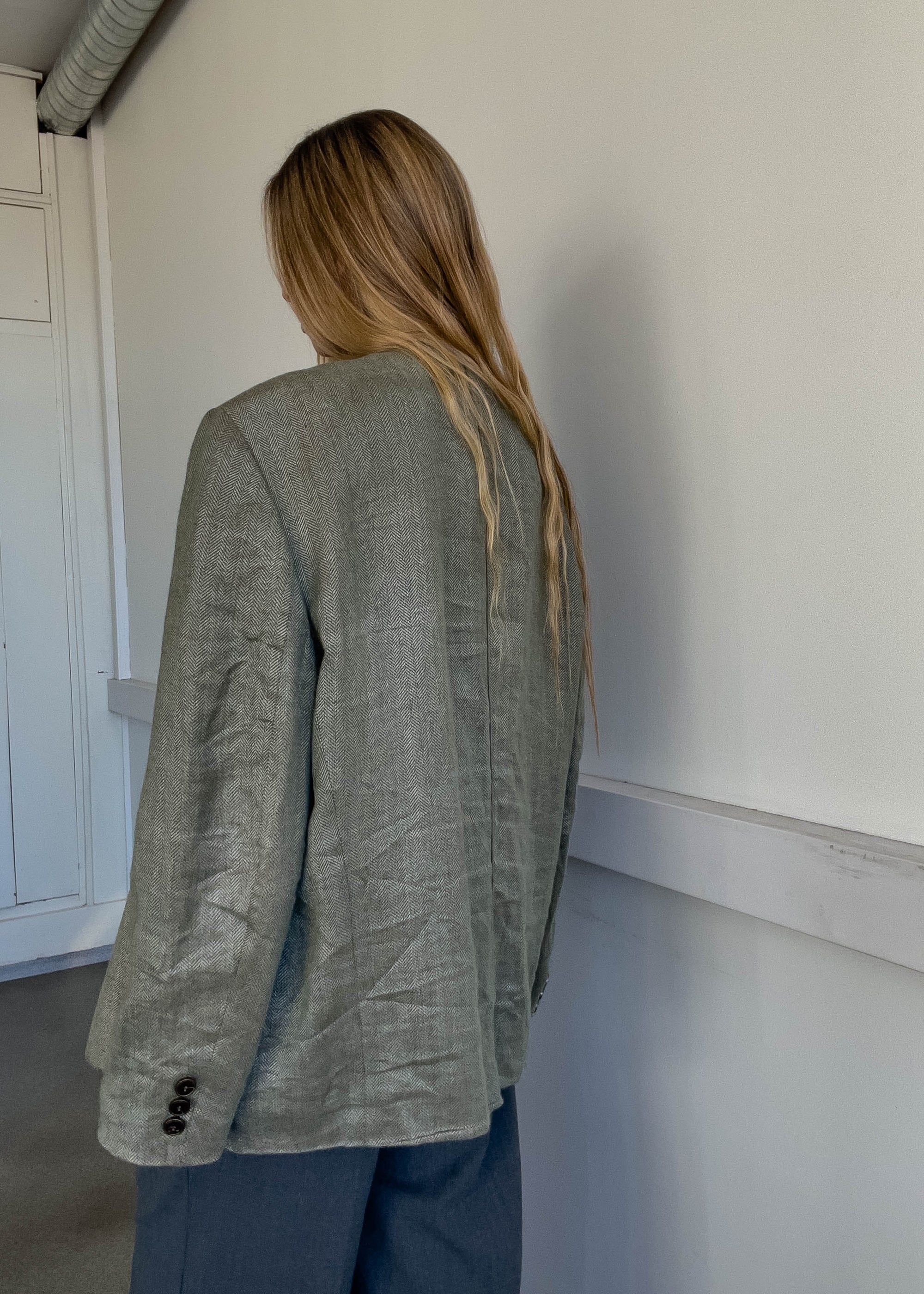 Vintage Green 100% Linen Oversized Jacket