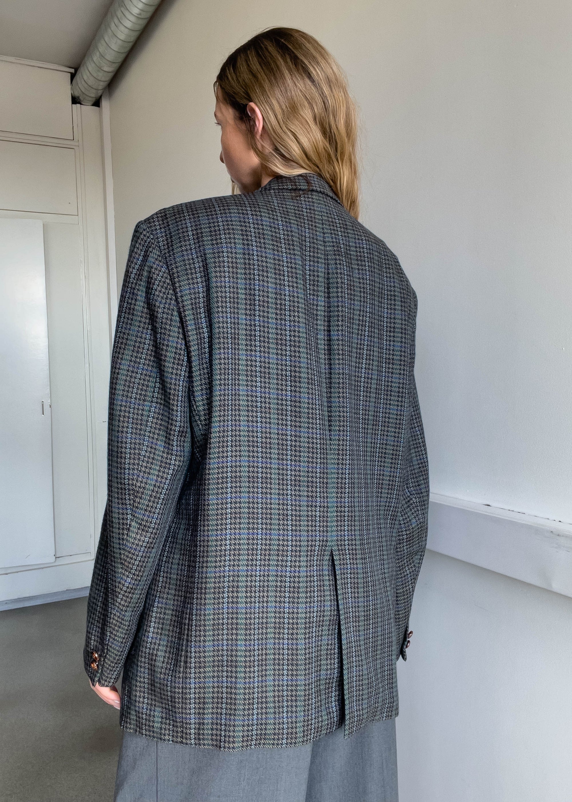 Vintage Green Checked Oversized Blazer