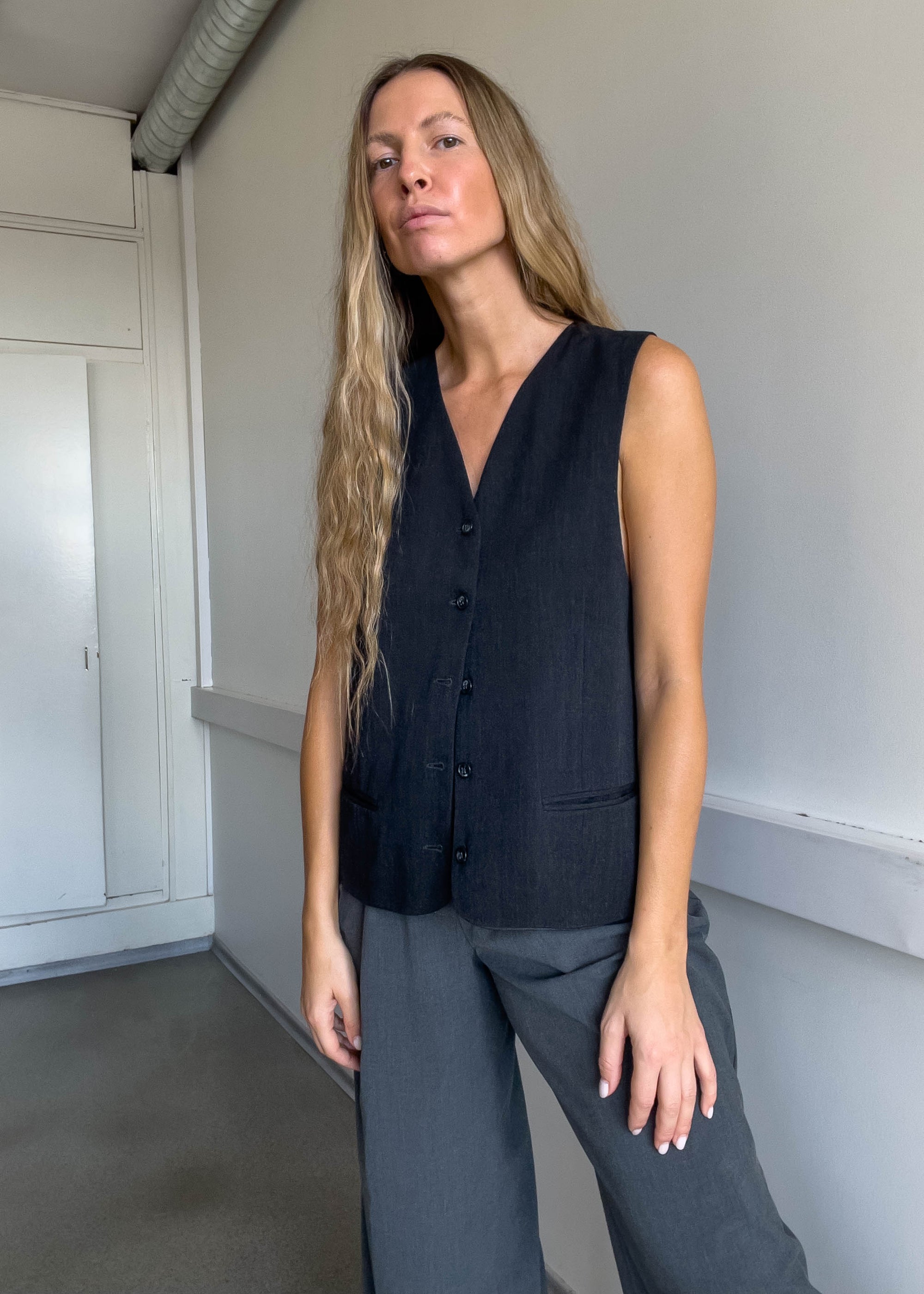 Vintage Dark Grey Oversized Vest