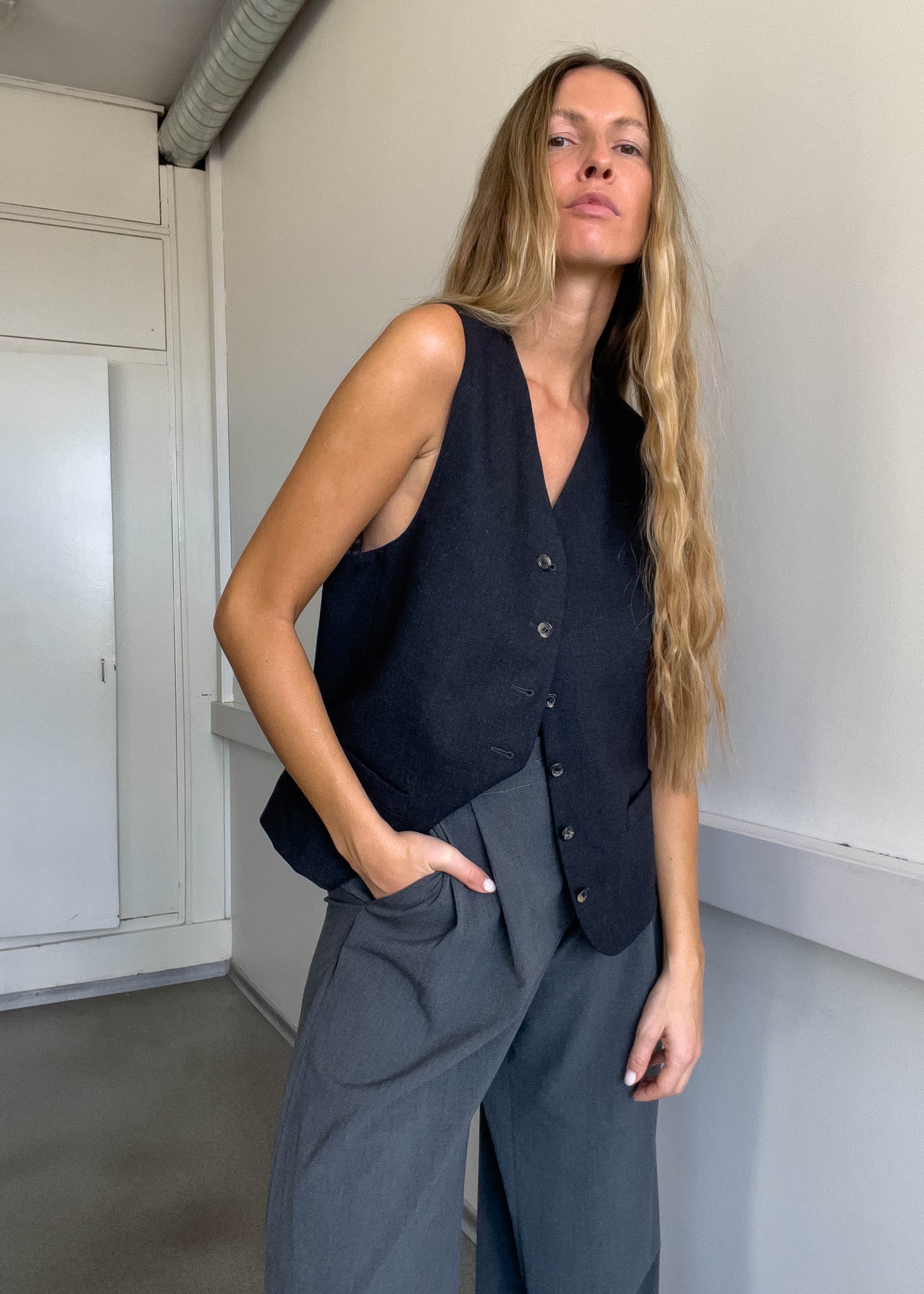 Vintage Dark Grey Oversized Vest