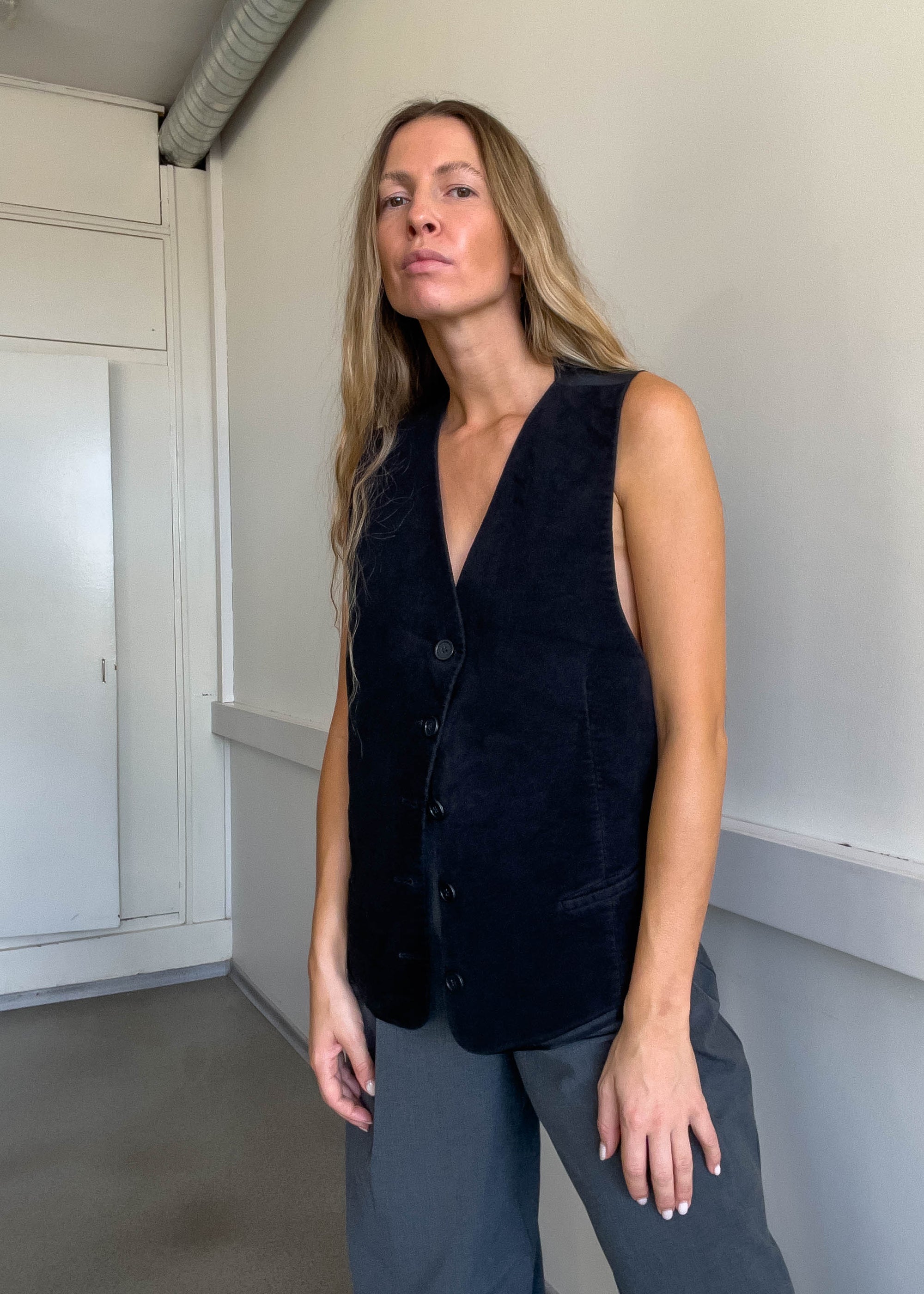 Vintage Black Oversized Velvet Vest