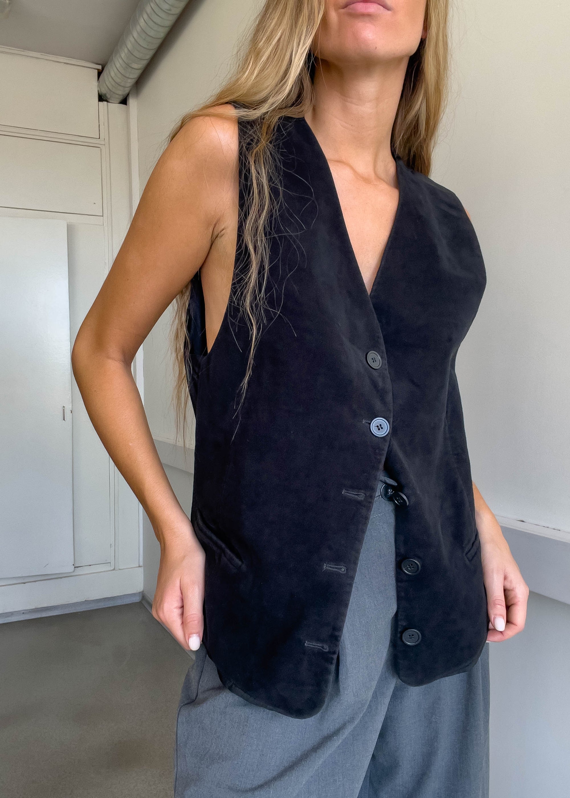 Vintage Black Oversized Velvet Vest