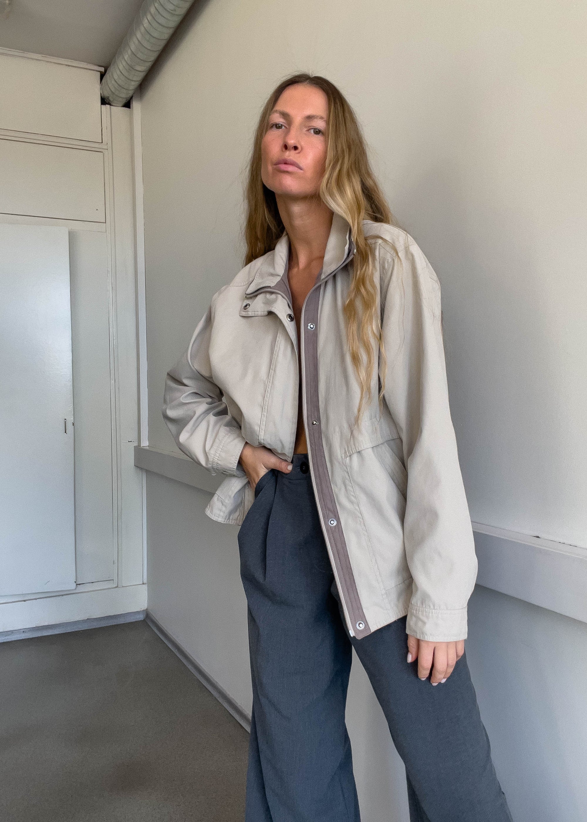 Vintage Grey Oversized Bomber Jacket