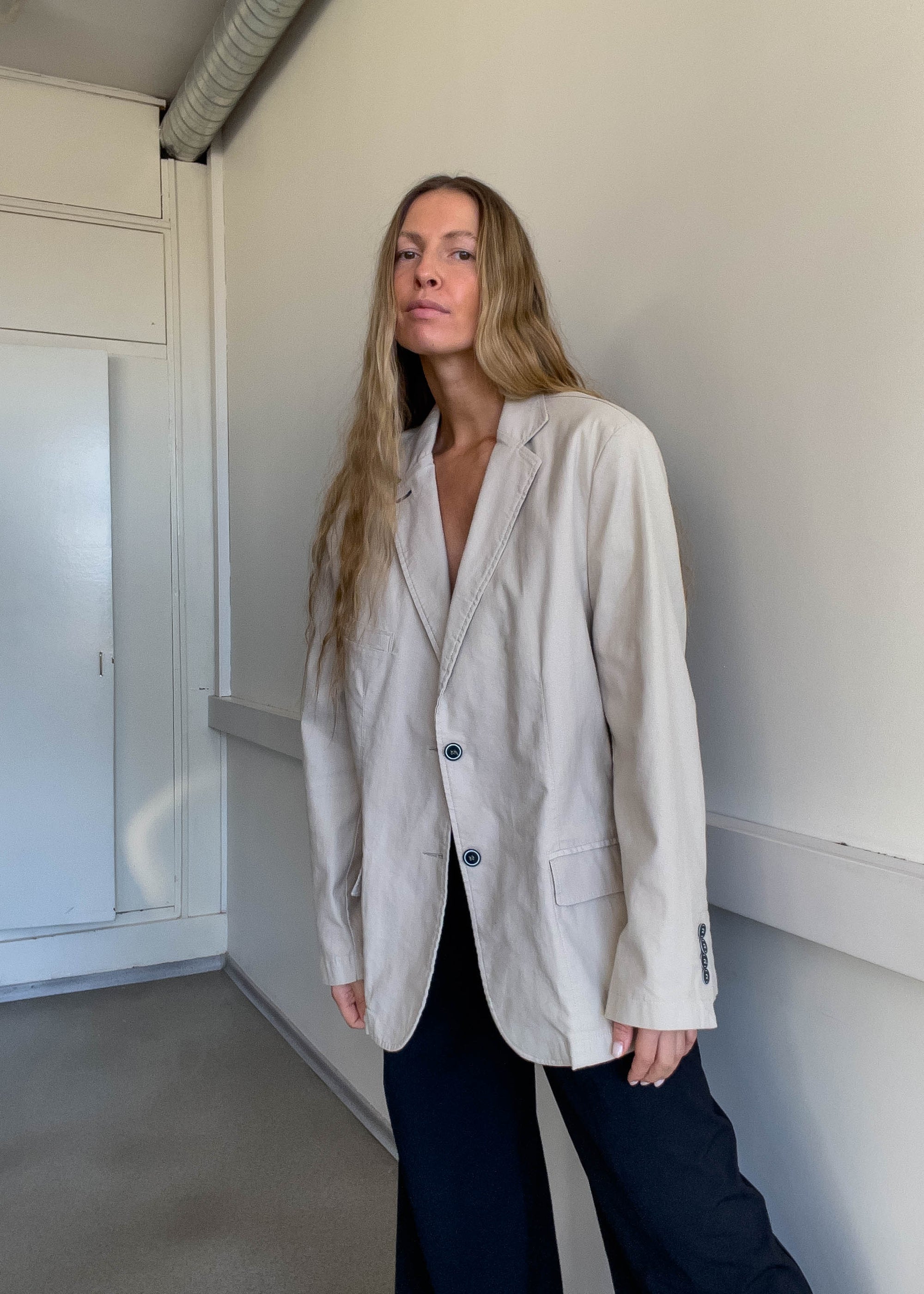 Vintage Grey Oversized Cotton Blazer