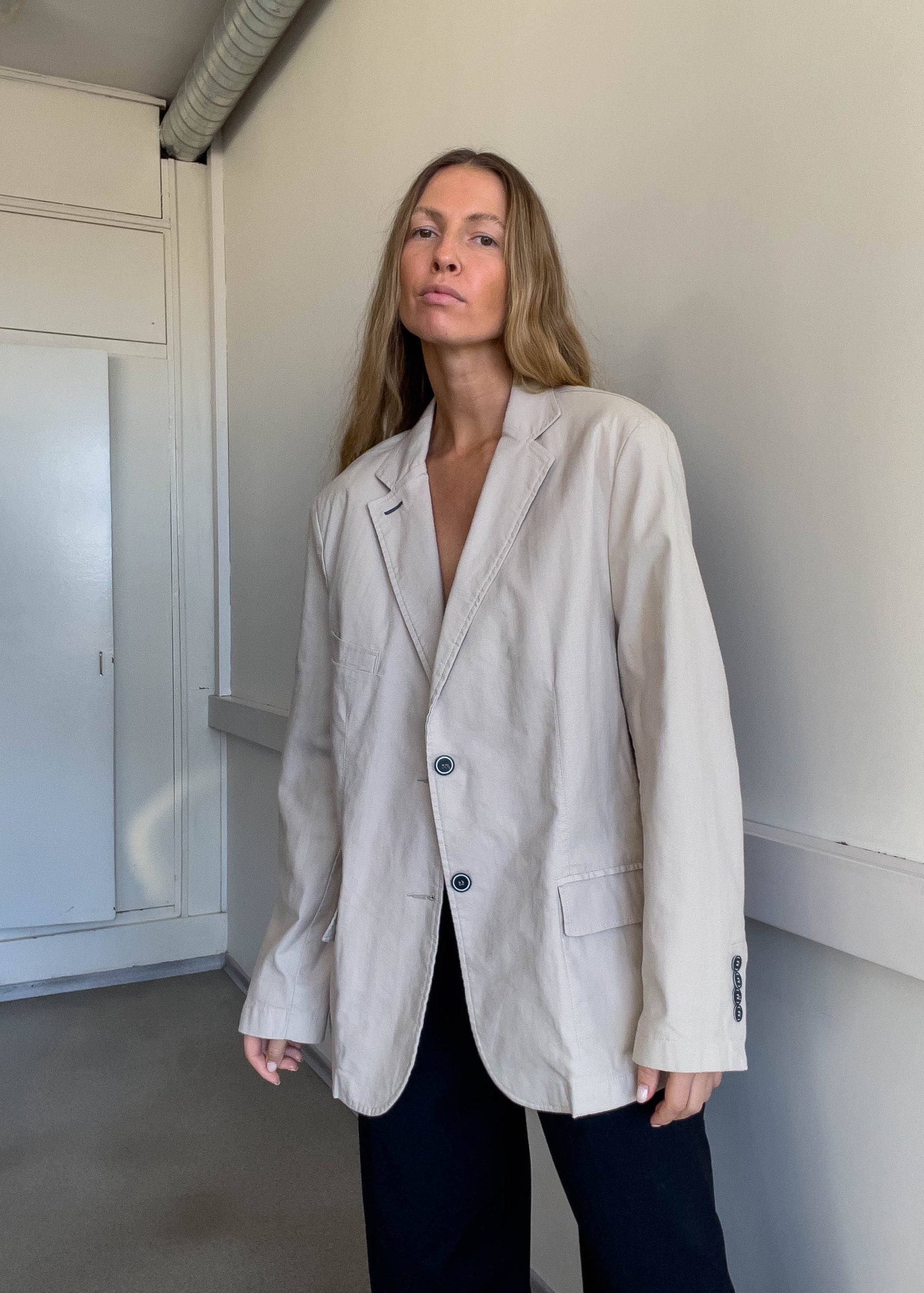 Vintage Grey Oversized Cotton Blazer